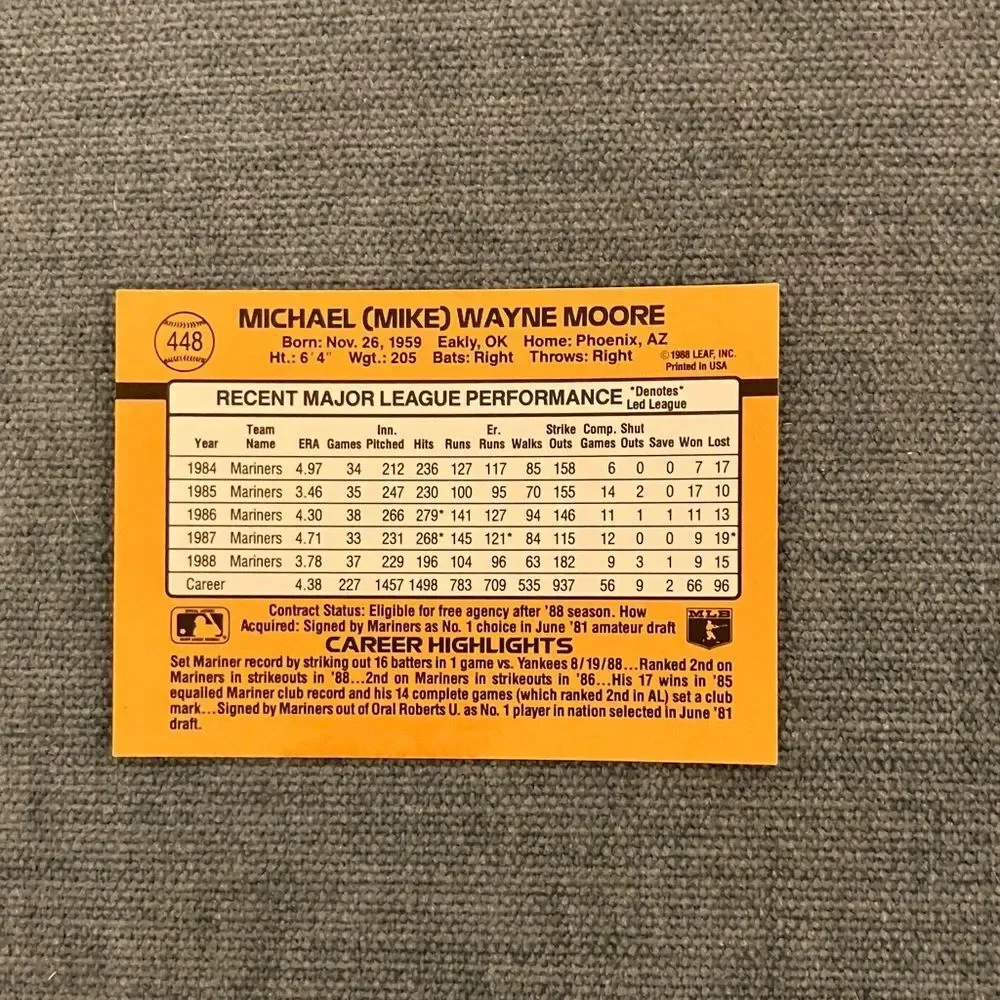 1989 Donruss Seattle Mariners Baseball Card Trading Card